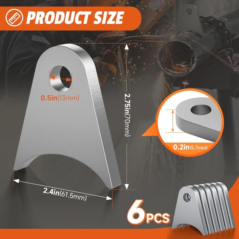 Dabolang 6 Pcs Weld on Tabs with 1/2" Holes,Steel Gussets Weld On,Universal Weld on Shock Mount,Weld on Lights Tabs,Weld on Tabs Axle Bracket,Radius Chassis Weld Tabs for Weld On- 1/5" Thick - Image 2